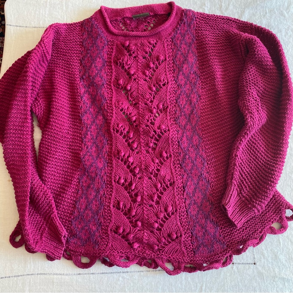 Unique Vintage Sweater with Keyholes and Knitted Poms by GENERRA